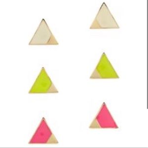 Neon Color block & Aged Gold Triangle Stud Earring